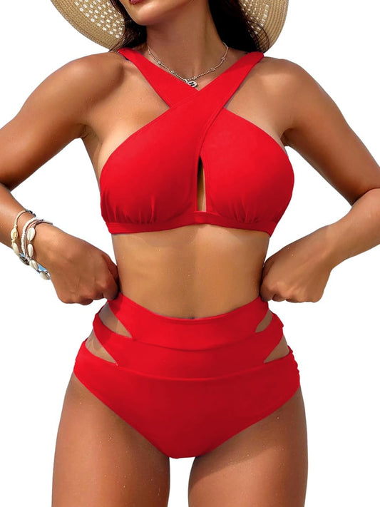 Bikini Sets For Women Full Coverage Bottoms,High Waisted Bathing Suit,Cut Out Criss Cross Two Piece Swimsuits - Seldom Seen Styles