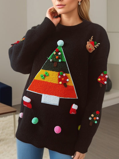 2024New Christmas Wear Match Sweater Cute Christmas Tree Decorative Top