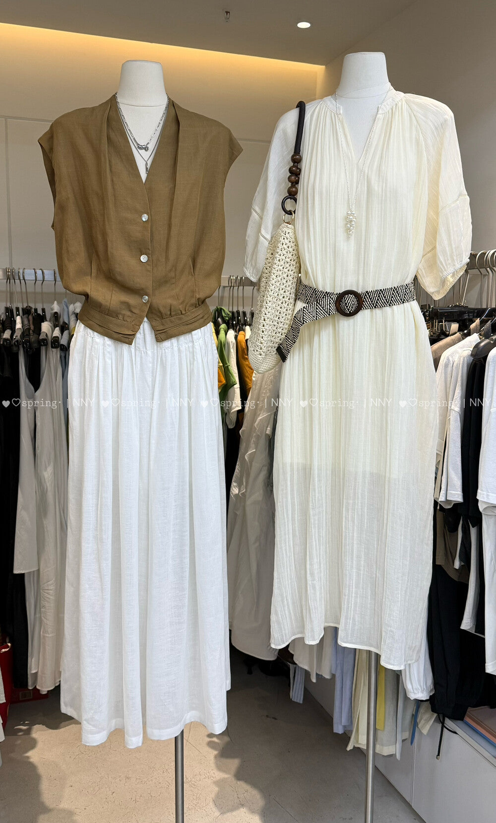 V-Neck Puff Sleeve Loose Flowy Maxi Dress with Woven Belt Included Crinkle Texture Elegant Casual Summer Dress White Dark Grey - Seldom Seen Styles