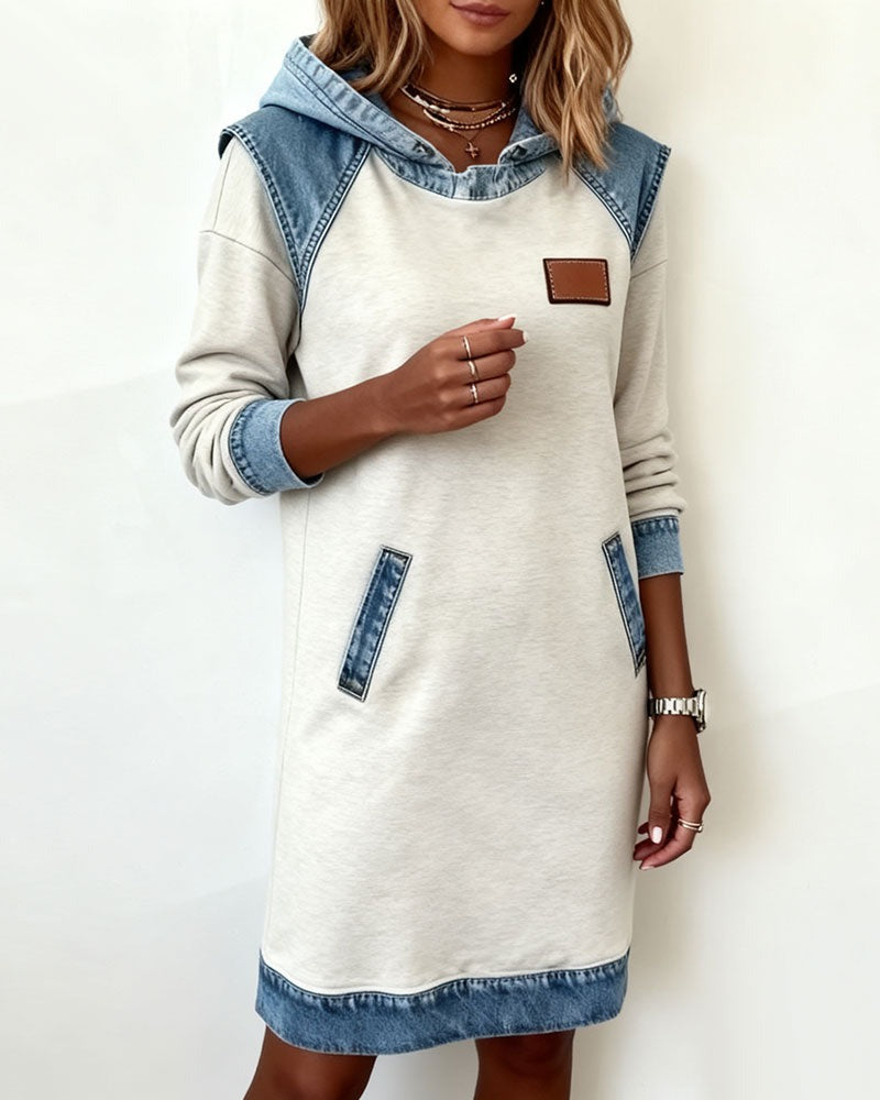 Chloe - Casual Hooded Denim Insert Dress - Seldom Seen Styles
