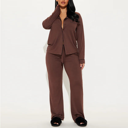 Modal Pajama Set, Long Sleeve Button Down Shirt and Pajama Pants, Sleepwear for Women