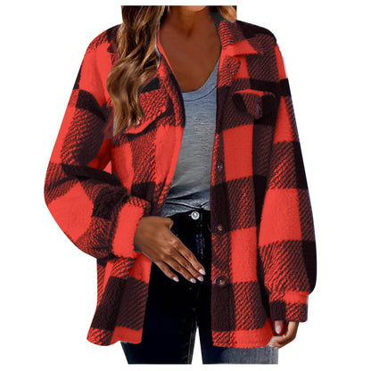 Plaid Pattern Button Front Jacket, Elegant Long Sleeve Warm Coat, Autumn and Winter, Women's Clothing