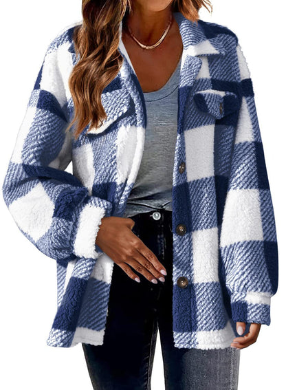 Plaid Pattern Button Front Jacket, Elegant Long Sleeve Warm Coat, Autumn and Winter, Women's Clothing