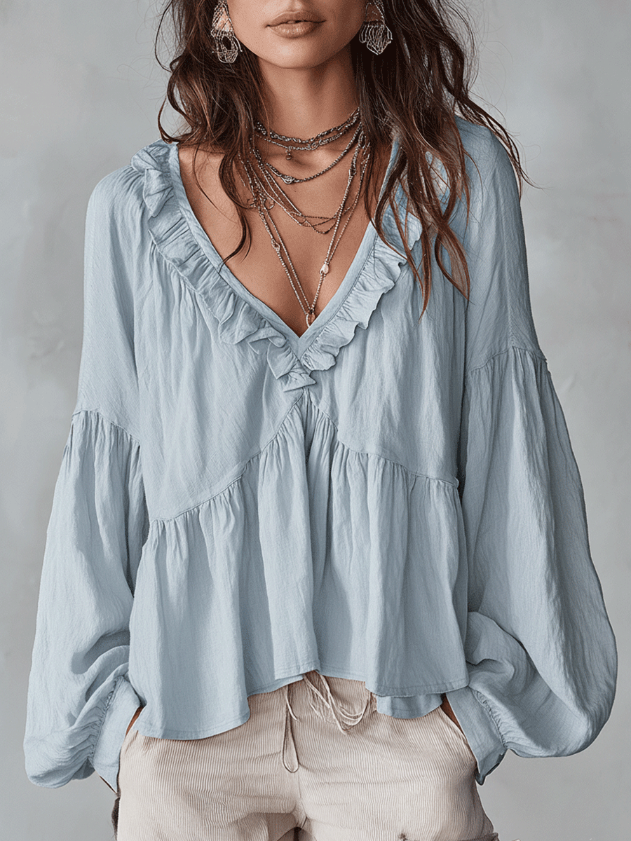 Airy Vintage-Inspired Ruffle Soft Ruffle Bohemian Blouse - Seldom Seen Styles