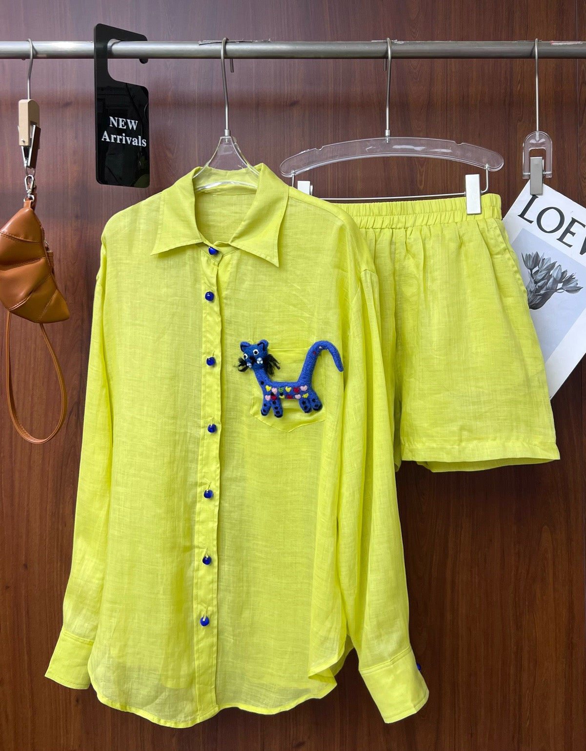 Women's Linen Blend Button Shirt Shorts Set Floral Embroidery Summer Beach Vacation Two Piece Outfit