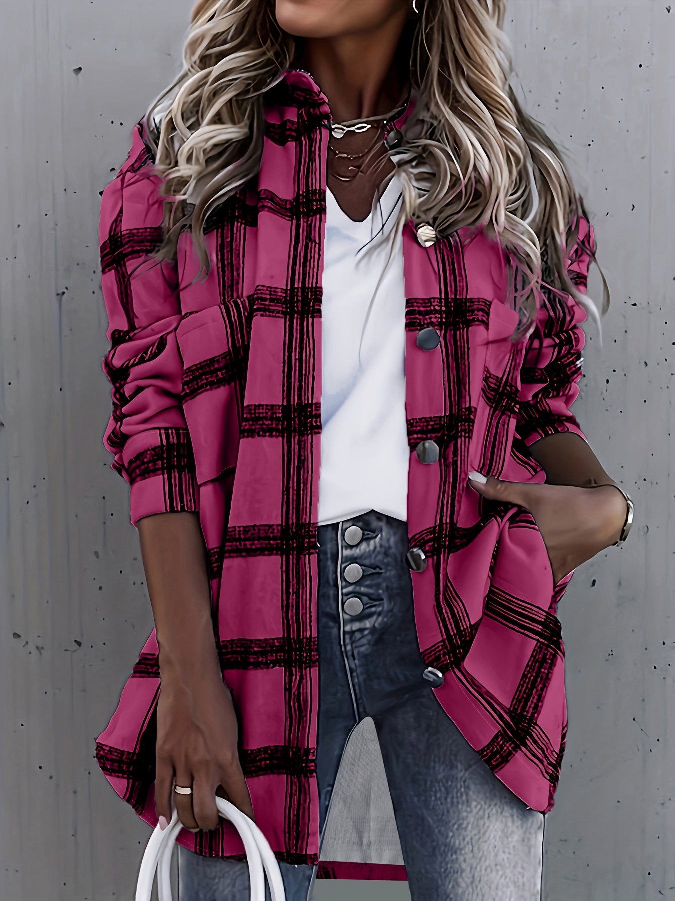 Timeless Plaid Shacket Jacket - Stylish Button-Front Outerwear for Women - Cozy, Versatile & Trendy Long Sleeve Clothing