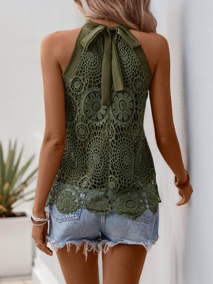 Damen Tank Tops Aushöhlen Spitze Boho Bluse Ösen Stickerei Ärmellose Tops Shirts