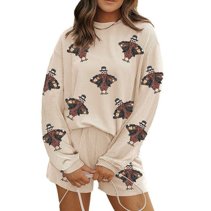 2024Autumn New Long Sleeve Two-Piece Set for Women European and American Fashion All-Match Halloween Printed Casual Suit Women