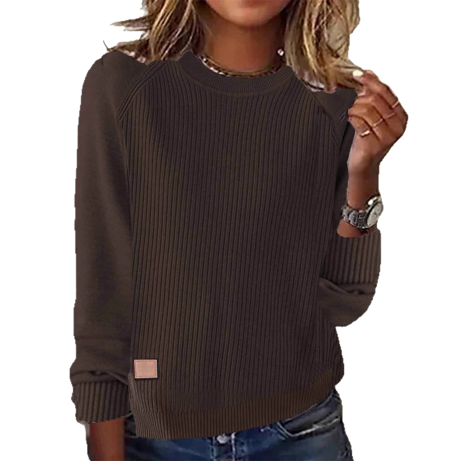 Coffee Plain Round Neck Sweater - Seldom Seen Styles