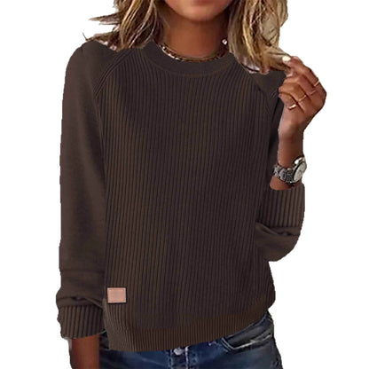 Coffee Plain Round Neck Sweater