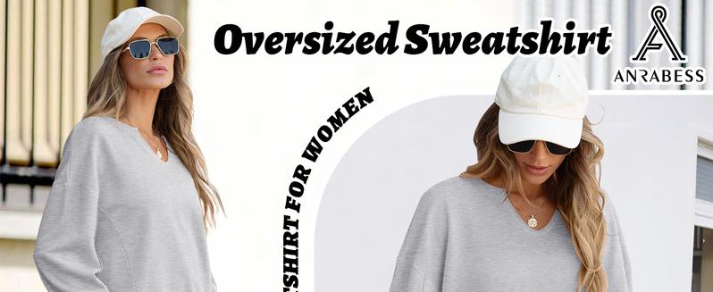 Womens Oversized Sweatshirt V Neck Long Sleeve Tunic Lightweight Pullover 2025 Winter Casual Tops Teen Girl Outfits - Seldom Seen Styles