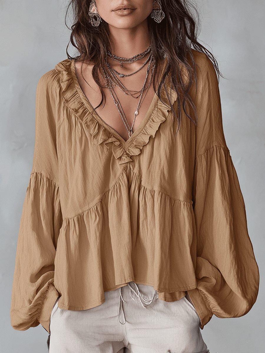 Airy Vintage-Inspired Ruffle Soft Ruffle Bohemian Blouse - Seldom Seen Styles