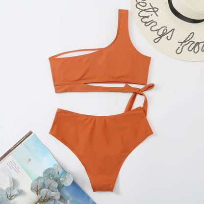 Women One Shoulder High Waisted Bikini Tie High Cut Two Piece Swimsuits - Seldom Seen Styles