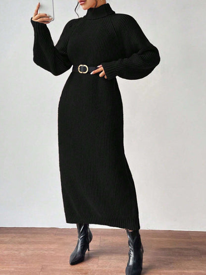 Women's Clothing  Skirt Fashion Pullover High Collar Long Sleeve Knitted Dress Solid Color Long Inner Wear Skirt