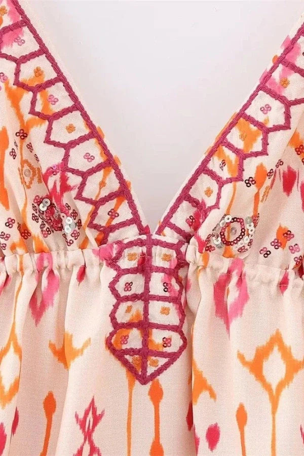 Women's Boho Embroidered Cami Top Deep V Flowy Summer Tank - Seldom Seen Styles
