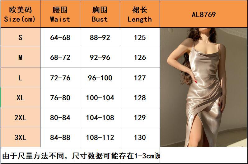 2024European and American Hot Girl Style Sexy Low-Cut Satin Split Sling Dress New Slim Backless Long Dress