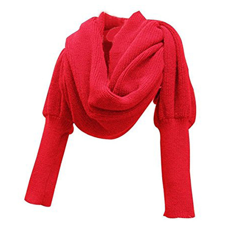 Top-Selling Product Fashion Knitted Scarf Women's Warm Autumn and Winter Wool Shawl Monochrome Sleeve Scarf Factory Direct Supply