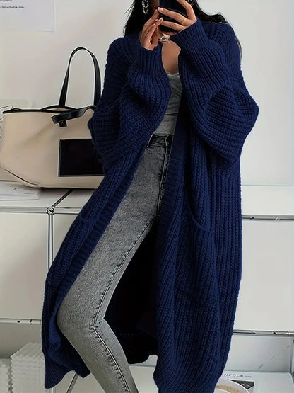 Lange Strickjacke mit überschnittenen Schultern für Damen, lässige Strickjacke mit langen Ärmeln und Taschen, Damenstrickwaren für den Alltag im Frühling und Herbst, Pullover für Damen, Strickmode für Damen