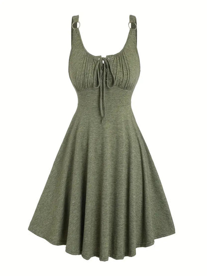 Women's Plain Lace Up Tie Front Tank Dress, Casual Fitted Sleeveless O-ring A Line Dress for Summer, Dresses for Women, Ladies Clothes for Everyday Daily Wear, Womenswear, Vacation Dresses