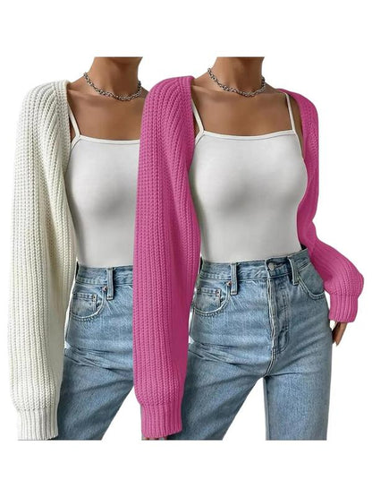 Women's Solid Raglan Sleeve Crop Cardigan Without Camisole, Casual Long Sleeve Knitwear for Spring & Fall, Women's Clothing for Daily Wear