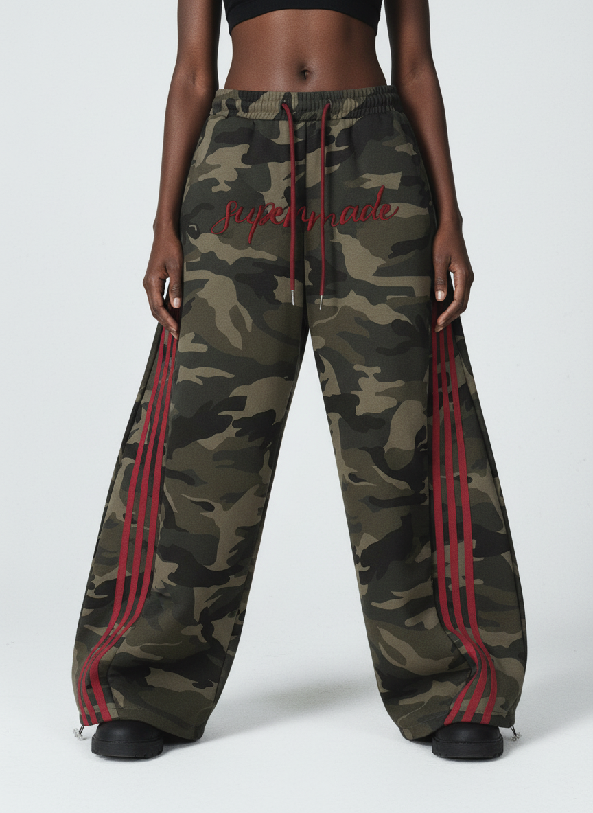 Retro Patchwork Embroidered Camouflage Barrel Pants