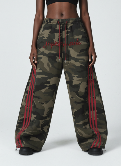 Retro Patchwork Embroidered Camouflage Barrel Pants