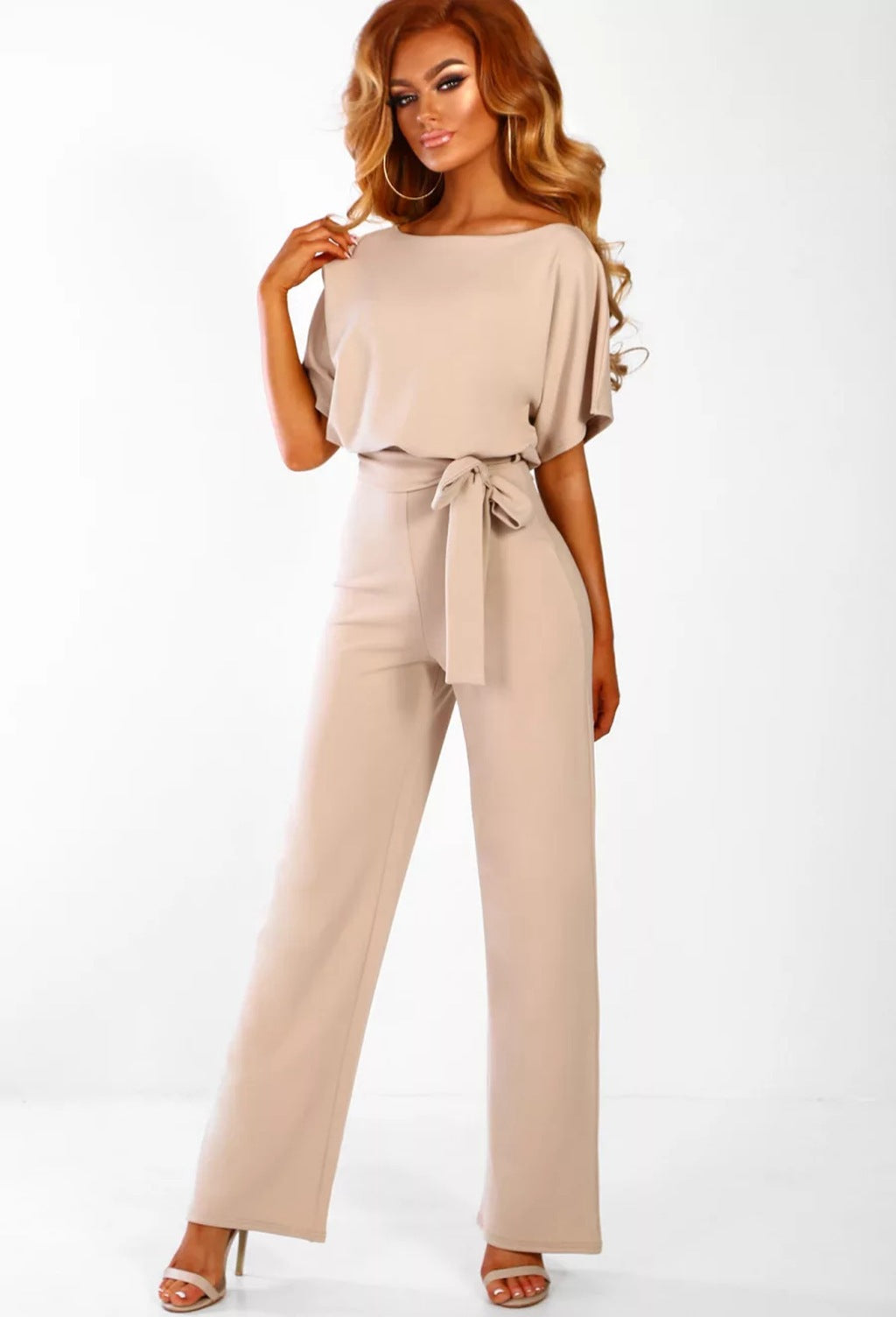 Womens Loose Short Sleeve Belted Wide Leg Pant Romper Jumpsuit Business Casual One Piece Outfits - Seldom Seen Styles