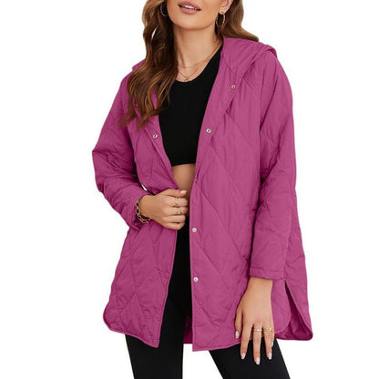 Jacket for Women Casual Fall Hooded Puffer Long Sleeve Button Oversized Lightweight Basic Winter Black Outerwear Comfort Coat Tops 2025 Womenswear Outfits