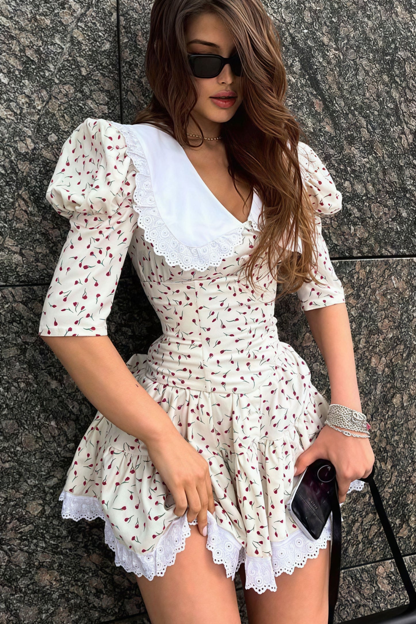 Peter Pan Collar Short Sleeve Floral Mini Dress - Seldom Seen Styles