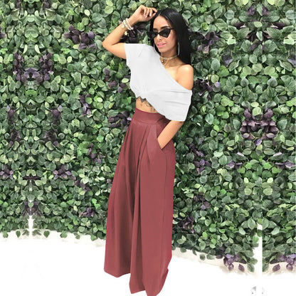 Women's Plain Plicated Pocket Wide Leg Pants, Casual Comfy High Waist Trousers for Summer, Ladies Bottoms for Daily Wear