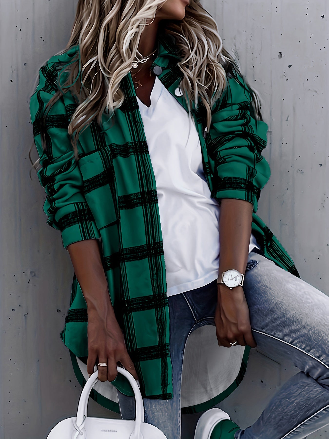 Timeless Plaid Shacket Jacket - Stylish Button-Front Outerwear for Women - Cozy, Versatile & Trendy Long Sleeve Clothing