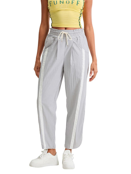 Women's Baggy Wide Leg Pants Casual Drawstring Elastic Waisted Contrast Color Workout Y2K Track Pants