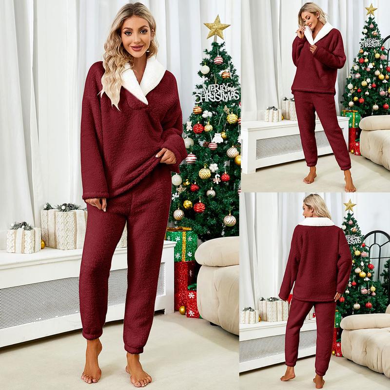 XiaRan Women's Fluzzy Sherpa Fleece Pajamas Warm Pullover Lapel Sleepwear Sets