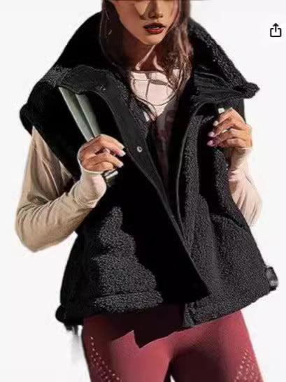 Gilet polaire sherpa chaud pour femme, décontracté, confortable, sans manches, boutonné, avec poches