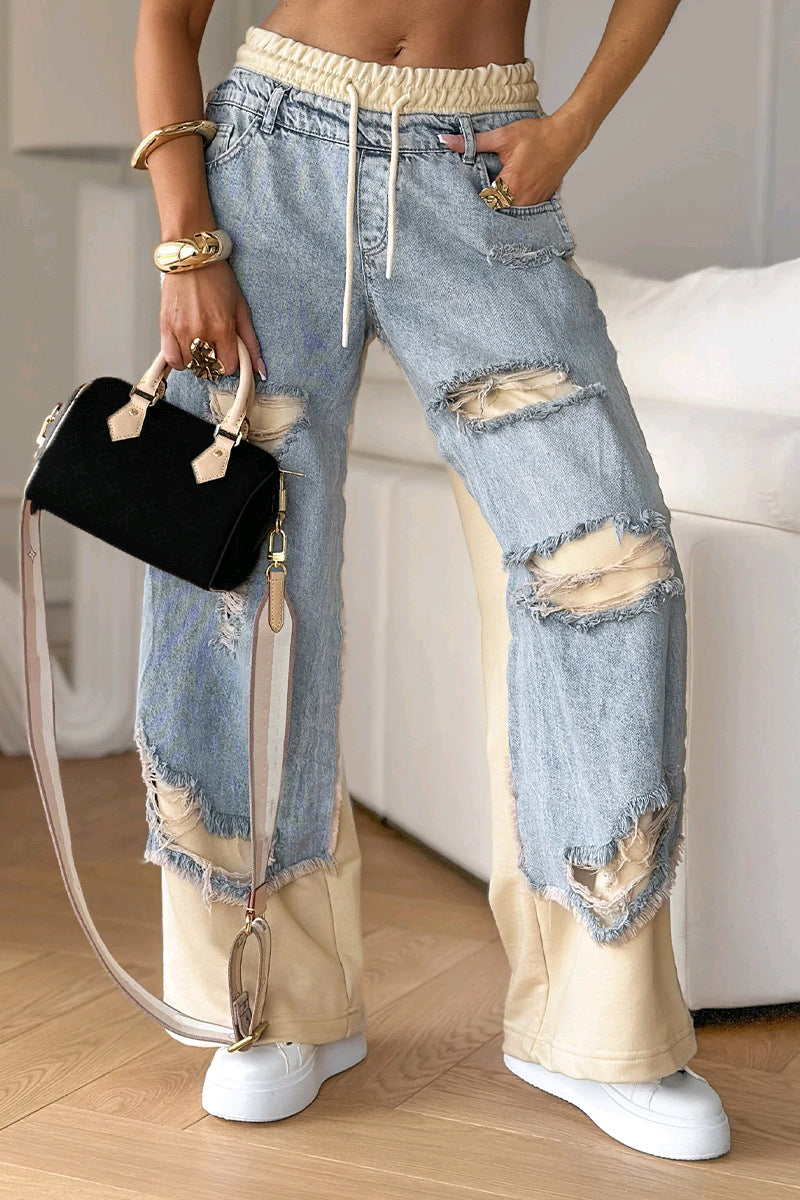 Light Blue Ripped Jeans for Women – Straight Fit & Baggy Style, Trendy Ripped Denim Pants - Seldom Seen Styles