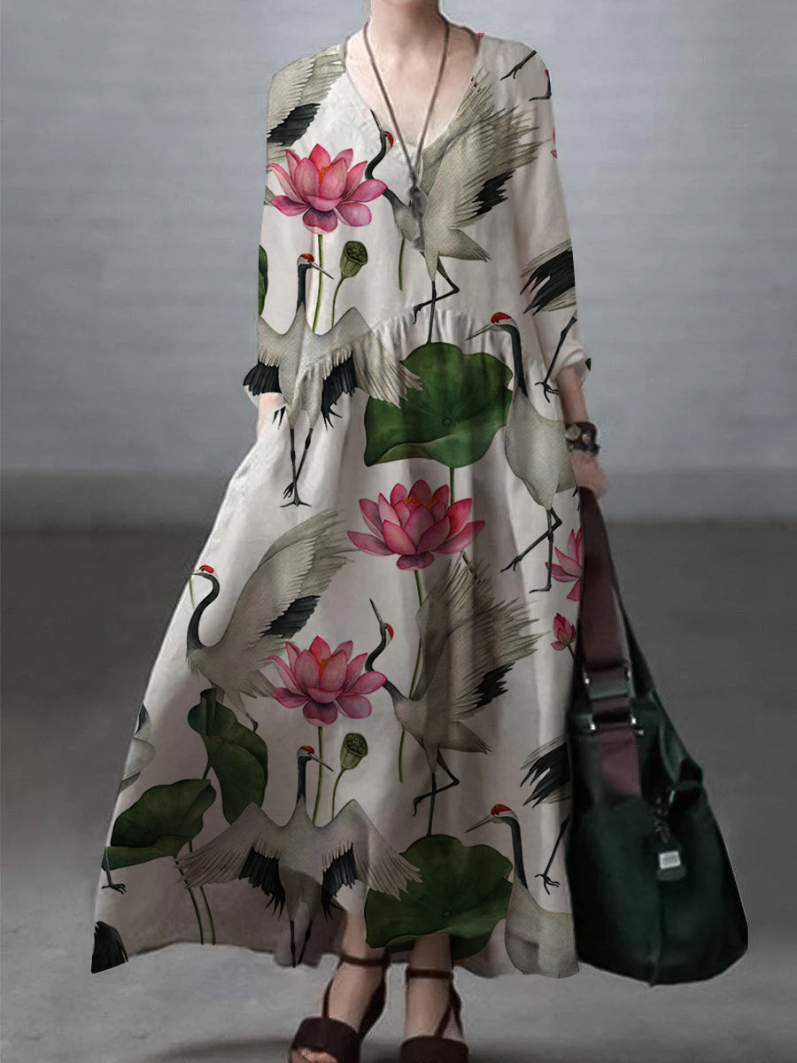 Simple and Loose V-neck Cotton and Linen Dress - Seldom Seen Styles