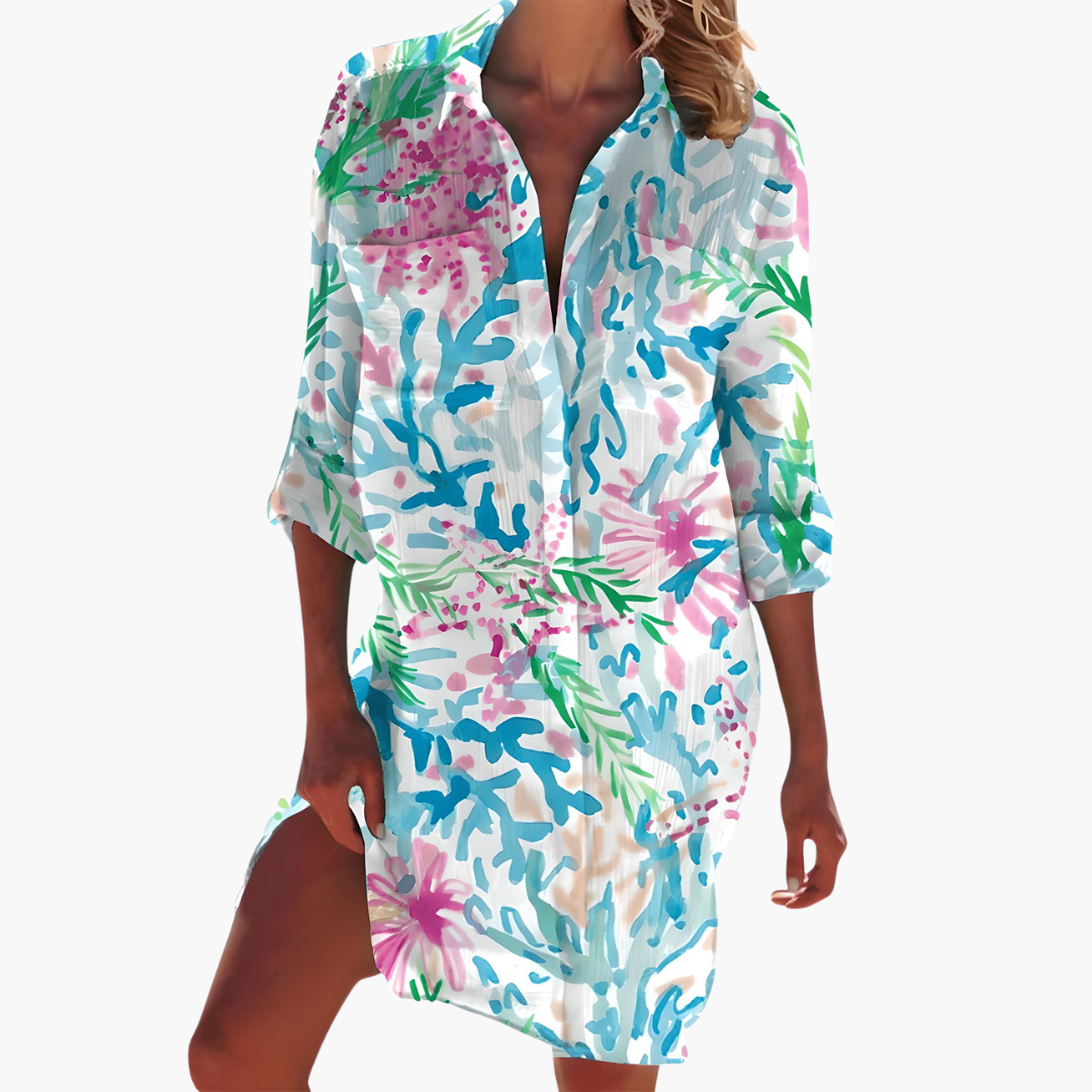Women's Shirt Dress with Long Sleeves and Button Placket - Seldom Seen Styles