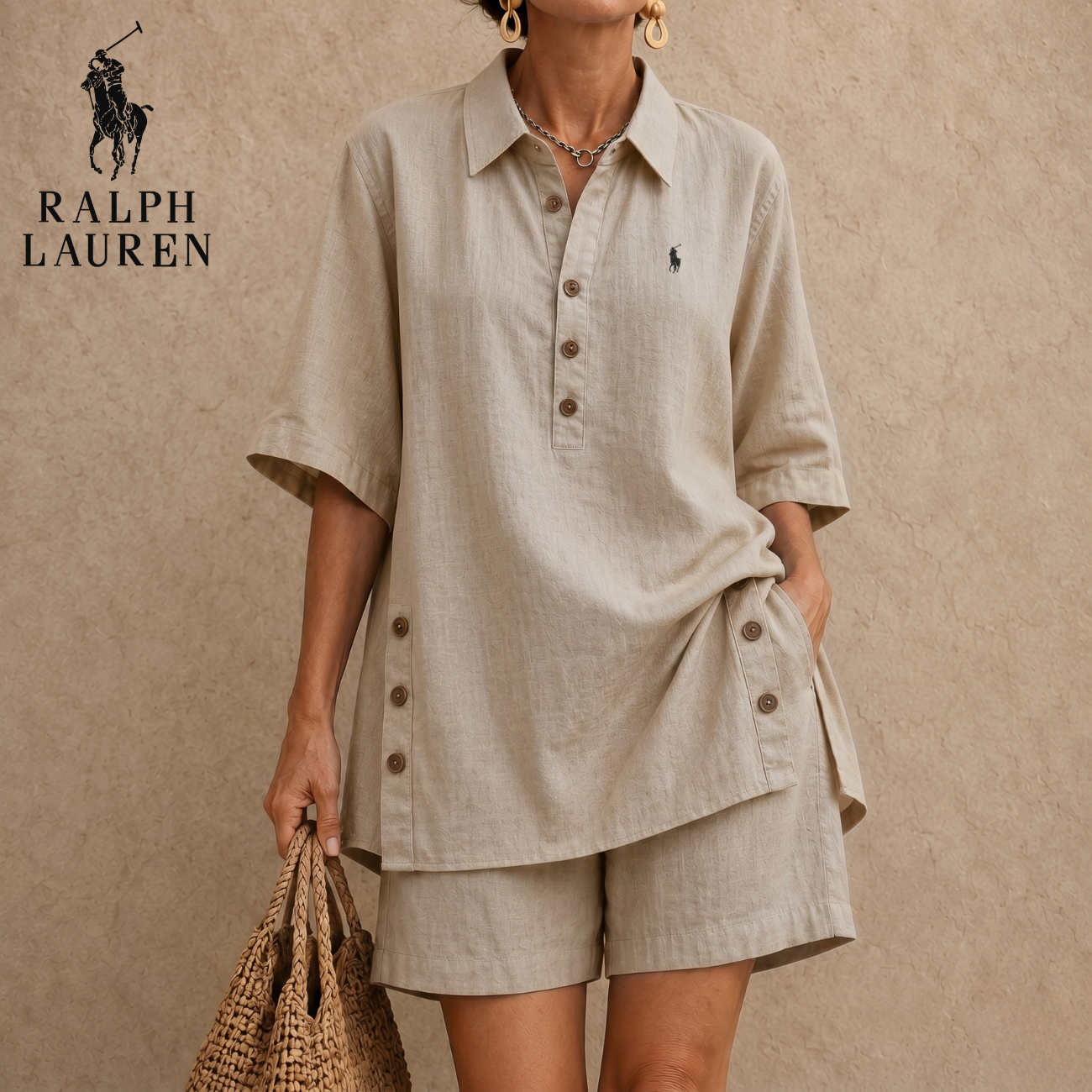 Women's Linen Two Piece Set Half Sleeve Button Tunic Top Shorts Casual Summer Beach Vacation Lounge Outfit