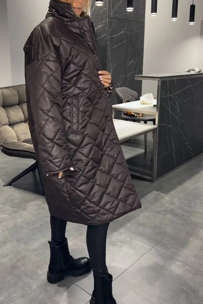 Mariette | Long Quilted Coat with Discreet Leopard Lining