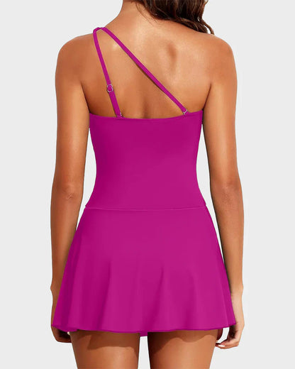 One-Shoulder Skirted Swimdress