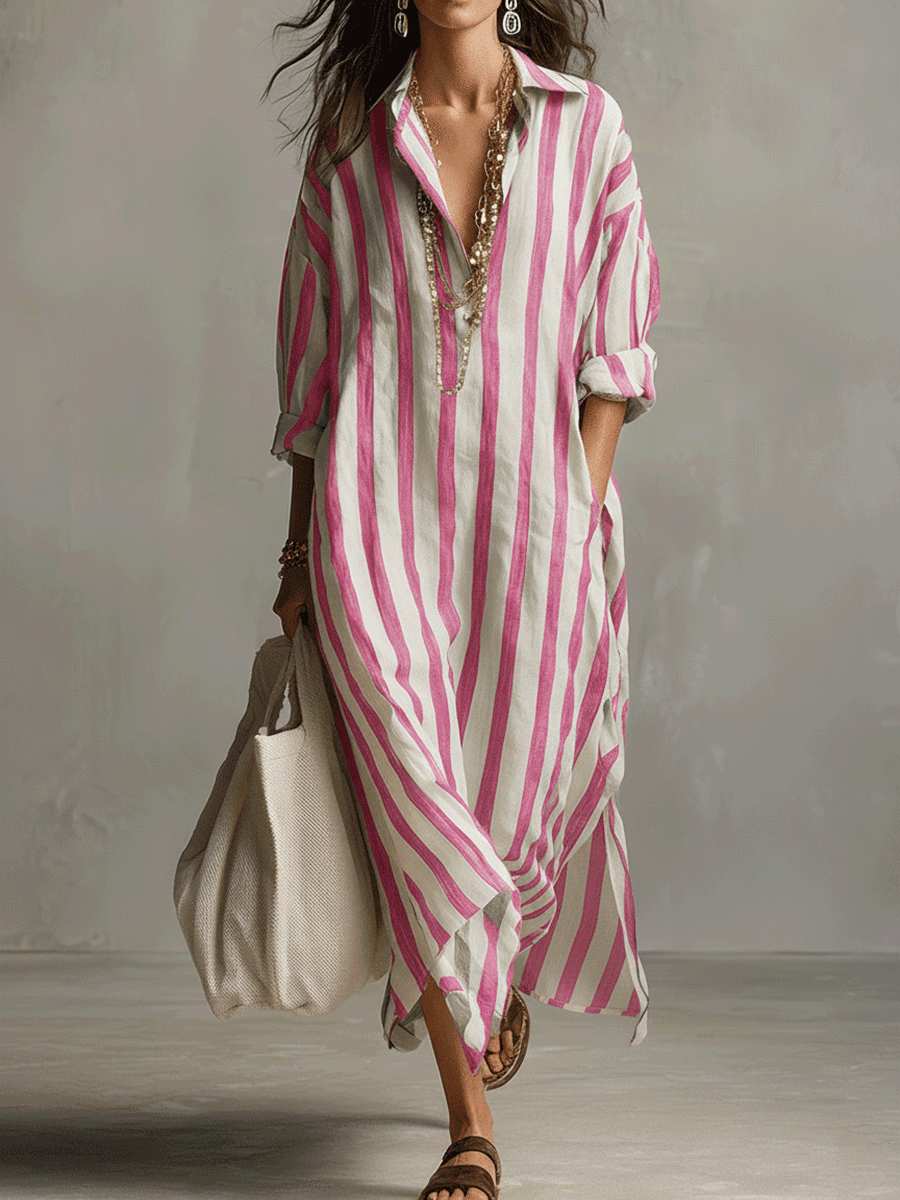 Casual Striped Shirt Bohemian Style Maxi Dress - Seldom Seen Styles