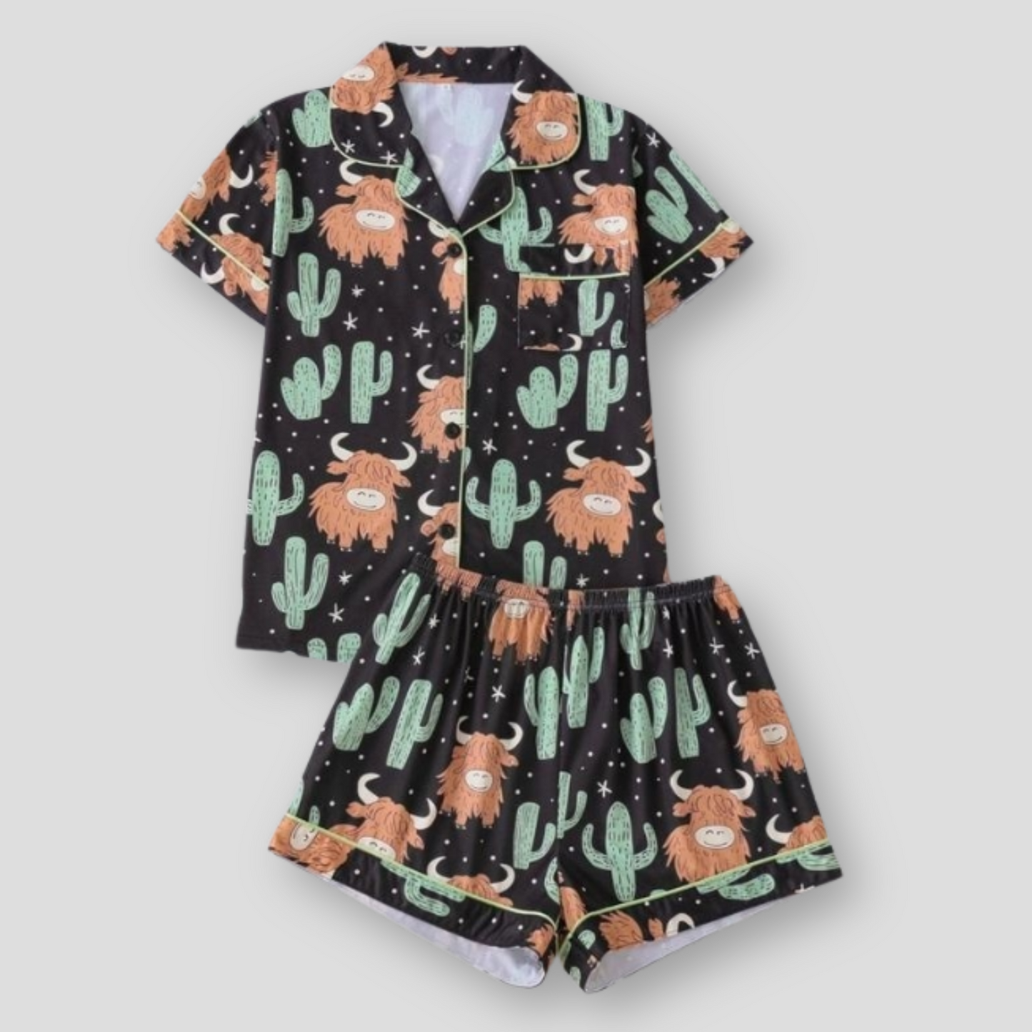 Women’s Silk Satin Pajama Set, Short Sleeve Button Down 2 Piece PJs with Shorts, Cozy Loungewear & Matching Holiday Pajamas - Seldom Seen Styles