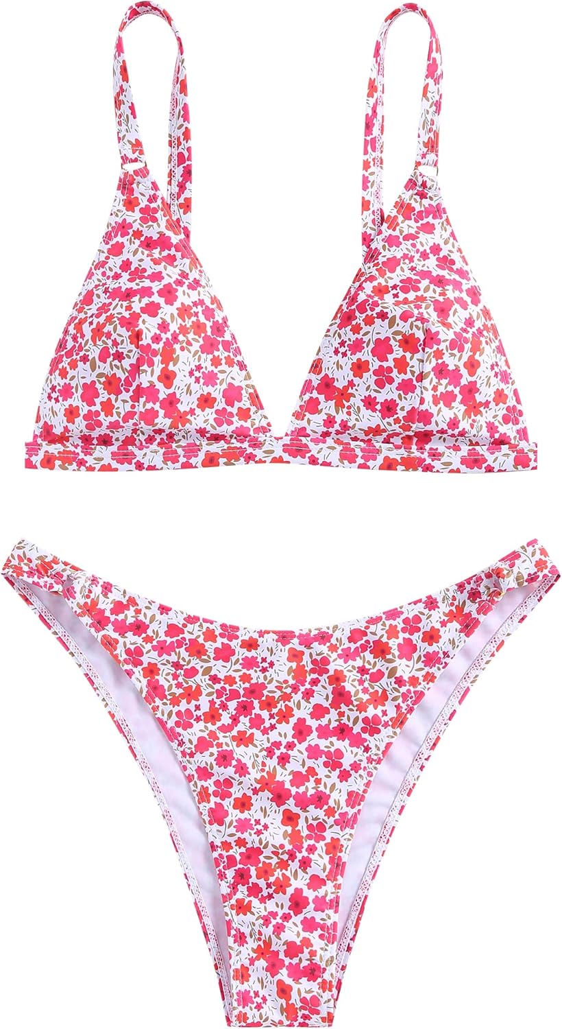 Women's 2 Piece Floral Print Swimsuit Triangle String High Cut Bikini Sets Bathing Suit - Seldom Seen Styles