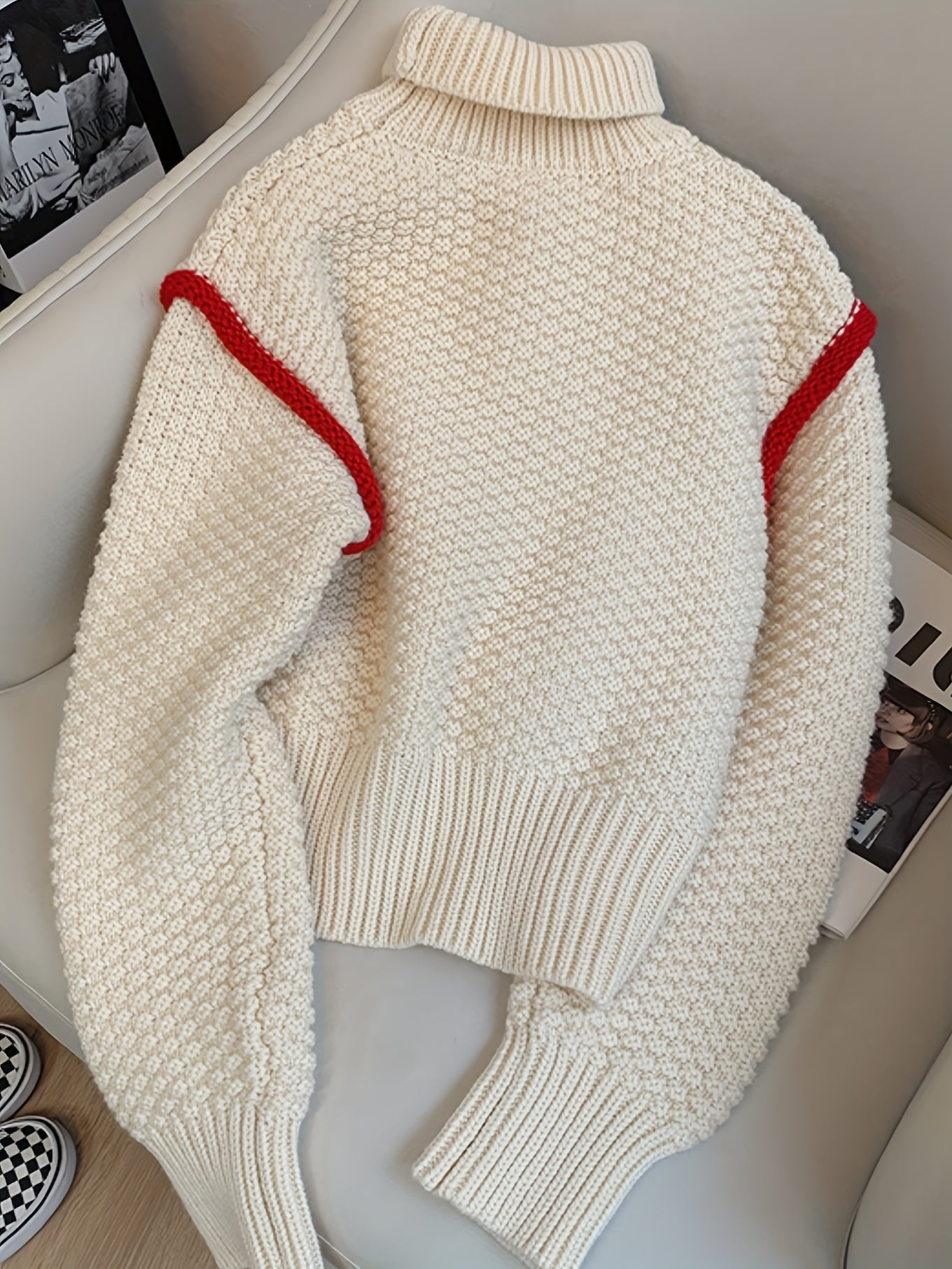 Rollkragenpullover mit Schneemann-Muster, süßer Langarmpullover für Herbst &amp; Winter, Damenbekleidung