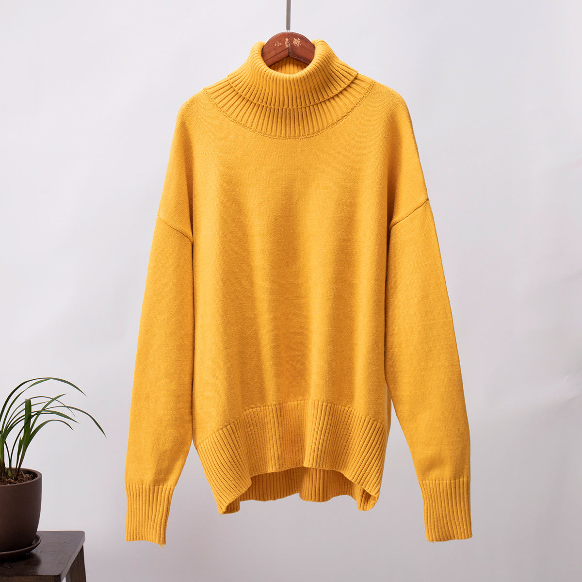 Cross-Border Amazon Turtleneck Sweater for Women2024European and American Autumn and Winter Loose Sweater Classic Versatile Solid Color Pullover Sweater