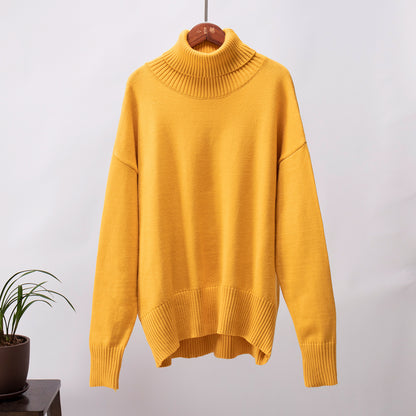 Turtleneck Sweater for Women Autumn and Winter Loose Sweater Classic Versatile Solid Color Pullover Sweater