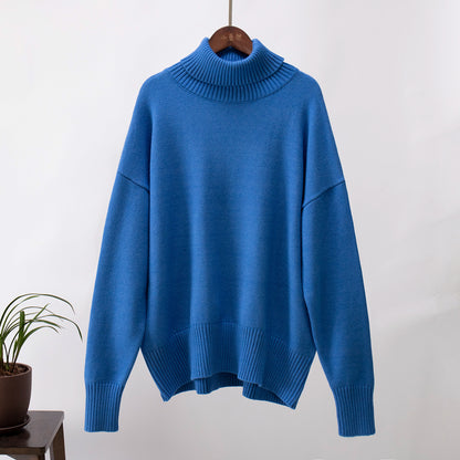 Turtleneck Sweater for Women Autumn and Winter Loose Sweater Classic Versatile Solid Color Pullover Sweater