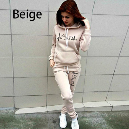 Two-Piece Set Women's Heart Print Raglan Sleeve Hoodie & Drawstring Waist Sweatpants Set, Casual Long Sleeve Hooded Pullover & Pocket Jogger Pants, Women's Fall & Winter Clothes, Holiday Outfits, Soft Clothes