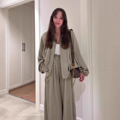 Women's 2 Piece Outfits Oversized Fleece Sweatsuit Zip Up Long Sleeve Sweatshirt with Wide Leg Sweatpants