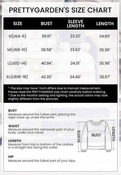 PRETTYGARDEN Women Sweaters Casual Long Lantern Sleeve Crewneck Ribbed Knit Pullover Striped Jumper Tops Blouse